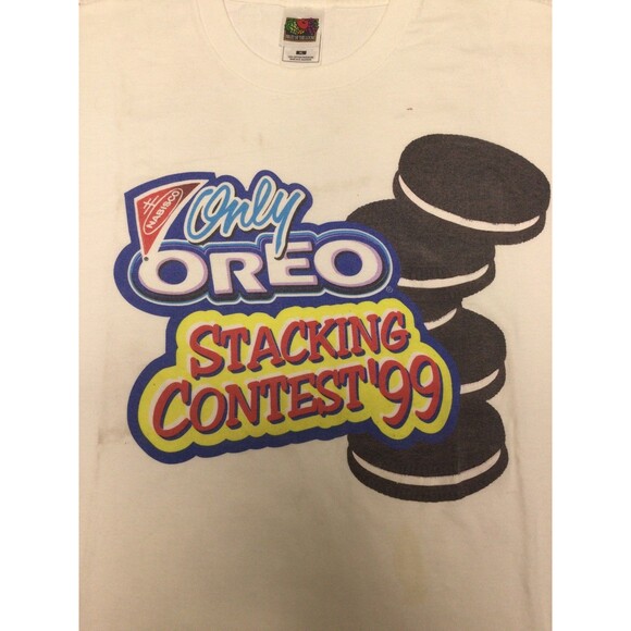 Vintage 1999 OREO STACKING CONTEST T-Shirt XL cookie 90S Y2K Snack Candy Cookie - Picture 1 of 7